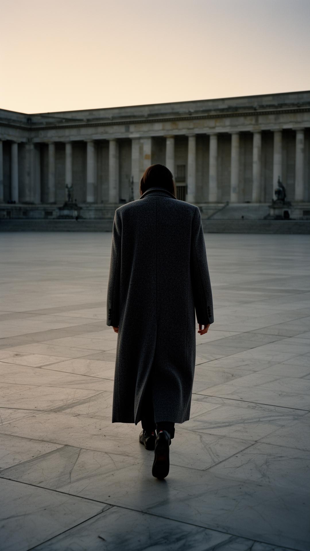 The figure within monumental space.
